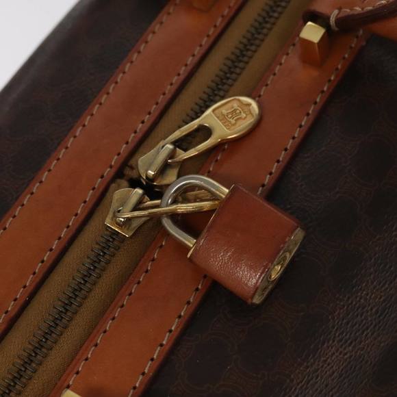 CELINE Macadam Canvas Boston Bag PVC Leather Brown Gold Auth 99360 - Picture 9 of 16